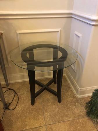 Photo glass coffee table end table high end crate barrel $50