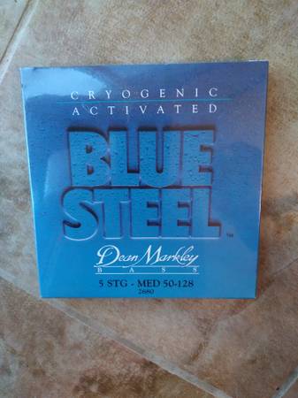 Photo Blue Steel 5 String Bass Guitar String Set $39