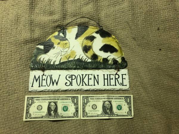 Photo Hand Painted Cat Meow Spoken Here Outdoor Slate Sign Wall Hanger $40