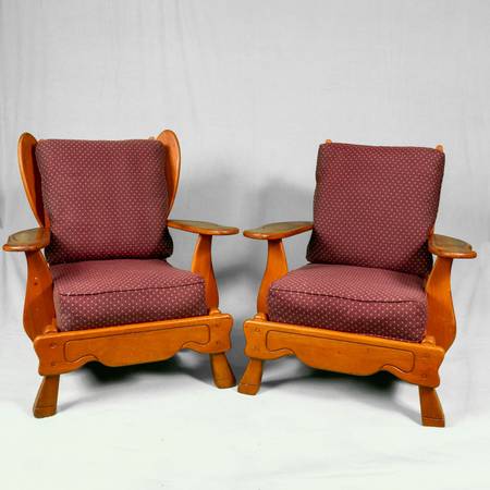 Photo Mid Century Modern Paddle Arm Maple Club Chairs Cushman Colonial Style $800