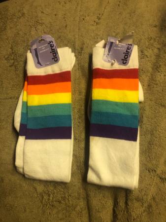 Photo New Claireswhite Rainbow Pride Striped Over the Knee Socks retro look $10