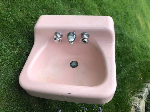 Photo Vintage 1962 American Standard Pink Porcelain Cast Iron Bathroom Sink $1,200