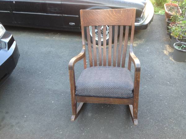 Photo Vintage Mid Century Solid Wood Mission Style Rocking Chair $300