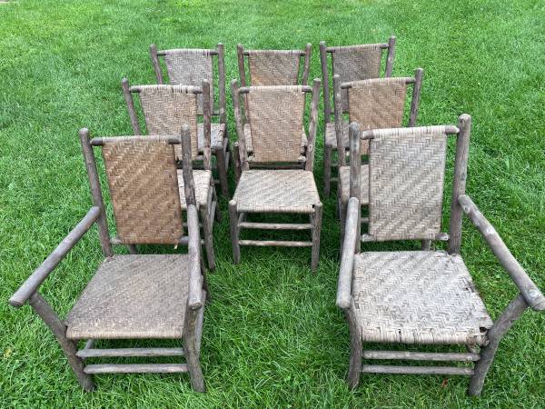 Photo Vintage OLD HICKORY MARTINSVILLE INDIANA set of 8 Chairs Cabin Decor $1,000