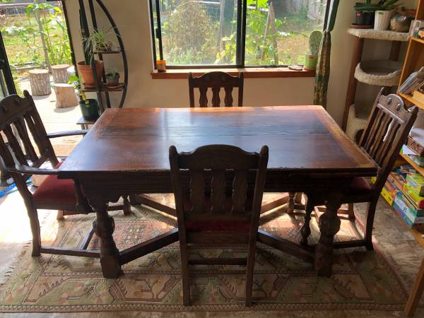 Hand-Carved Solid Wood 18th Century Spanish Revival Dining Table $1,200