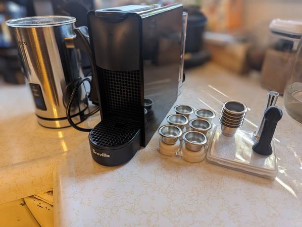 Photo Breville Nespresso make  Milk frother  Reusable pods and accessories $100