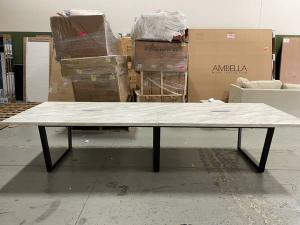 Inbox Zero Rectangular 12 Foot Conference Table White MarbleBlack New $700