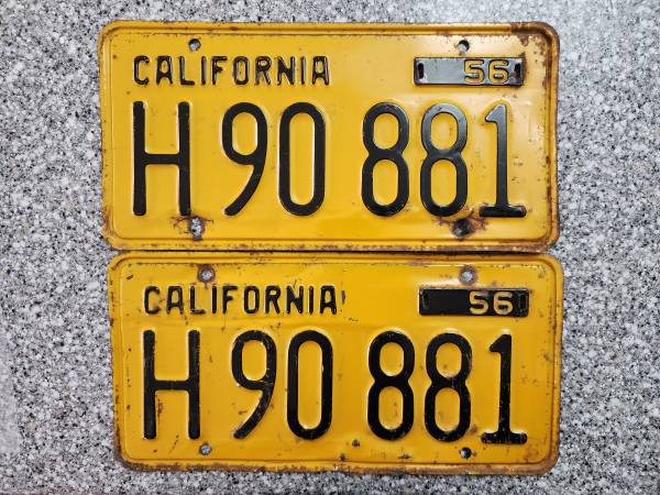 Photo 1956 California Commercial License Plates, G $200