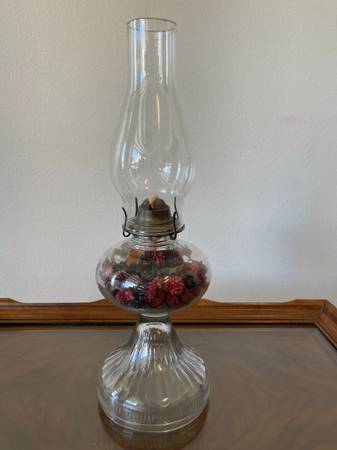 Antique glass hurricane oil l $49