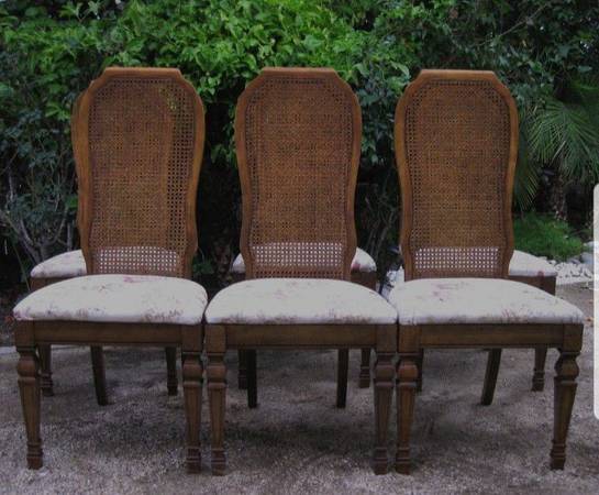 Photo BERNHARDT Antique 6 SET Cane Back Solid Wood Dining Chairs $1,875