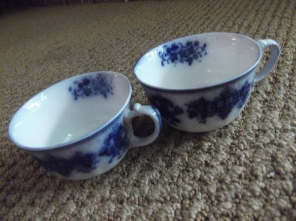 Photo BLUE FLOW Six (6)  CUP  SAUCER SETS by W.H. GRINDLEY CLARENCE $125