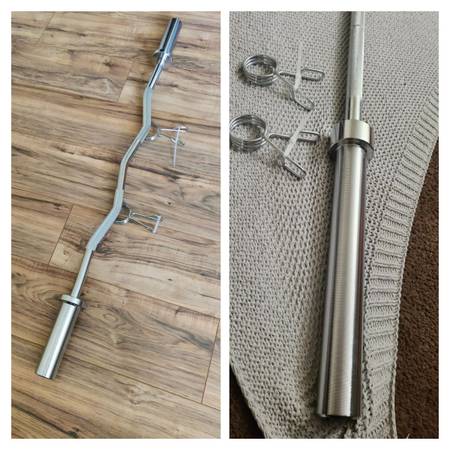 Photo Brand New In Box Barbells set Ez curl and 7ft 45lb barbell FIRM PRICE $120