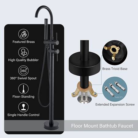 Photo Freestanding Bathtub Faucet Floor Mount Tub Filler Matte Black High Fl $120
