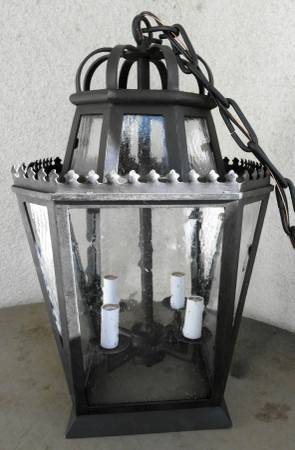 Photo LARGE CUSTOM 1920S SPANISH REVIVAL STYLE WROUGHT IRON PENDANT LAMP $650