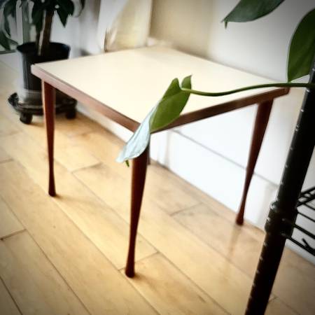 Photo Made in Denmark MCM side table in teak and formica 1960s $100
