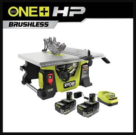Photo ONE HP 18V Brushless Cordless Table Saw Kit with (2) 4.0 Ah Batteries $270