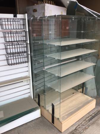 Photo Retail Commercial Glass Display Cases Cabinets Slat Boards Liquidation $200