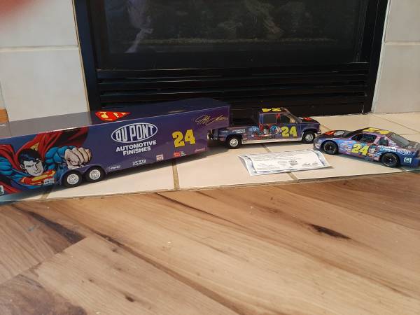 Photo 1999 JEFF GORDON SUPERMAN SHOW TRAILER AND CAR, TRUCK COLLECTION NEW I $65
