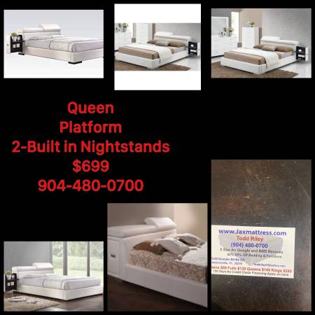Photo Queen platform with 2- built in Nightstands $699