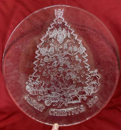 Photo Vintage Christmas Tree- Merry Christmas 1985- Glass Holiday Serving Pl $18