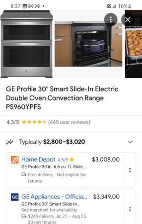 Photo GE PROFILE 30 SMART SLIDE IN ELECTRIC DOUBLE OVEN $8,500