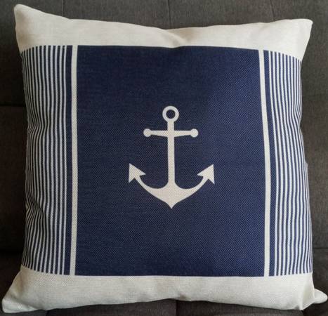 Anchor on Navy Blue Throw Pillow $16