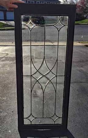 Photo Antique LEADED (STAINED)  BEVELED GLASS DOOR ORIG. FRAME $250