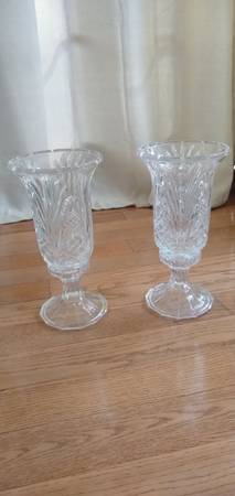 Photo Pair Of Towle Crystal Hurricanes, Candle Holders 24 Lead Crystal, 12H, NIB $40