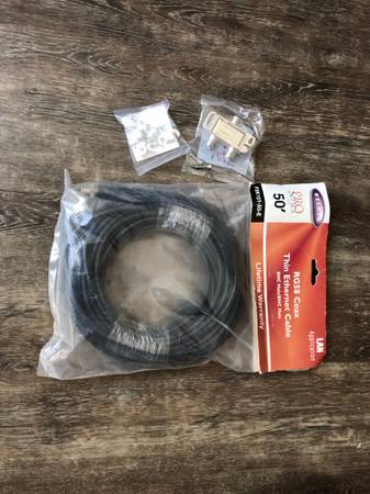 Photo RG58 Coax cable (50 feet) with splitter and plastic staples $20