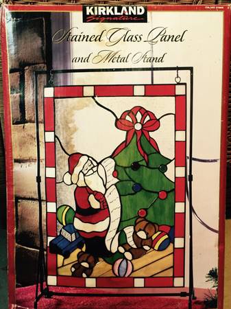 Photo Santa Stained Glass on Metal Stand $25