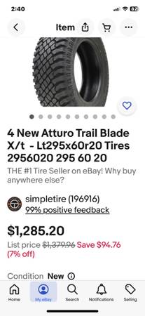 Photo brand new truck tires lt295-60r20 $850