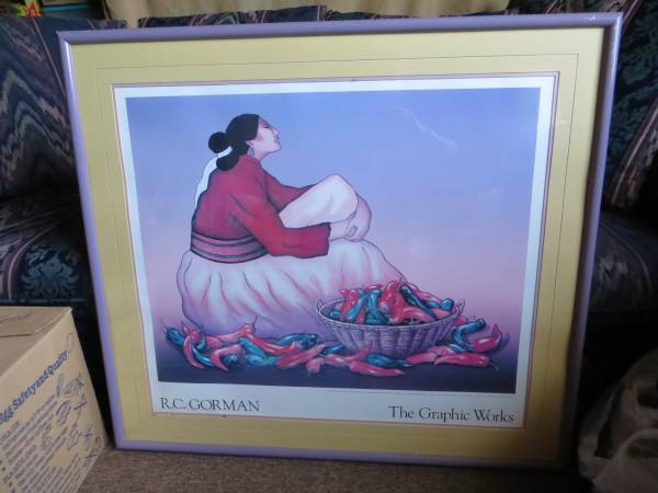 Photo R. C. Gorman, 37 x 33.5 Navajo Woman and Chili Peppers Framed Print $40