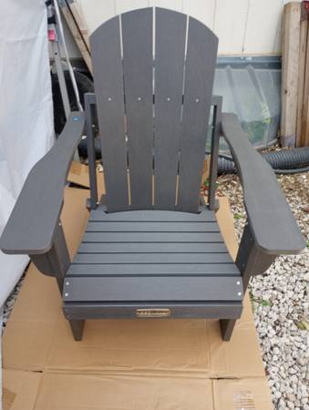Photo New Grey SERWALL Folding Adirondack Chairs Weather Resistant Outdoor. $100