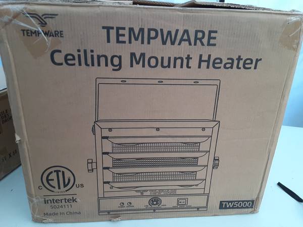 Photo New TEMPWARE Electric Garage Heater, 5000-Watt Ceiling Mount Shop Heat $90