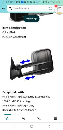 Photo New Towing Mirror for 1997-2003 Ford F150, 97-99 F250 Manual $70