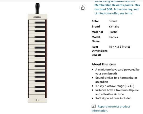 New Yamaha Pianica 37-Note Melodica $50