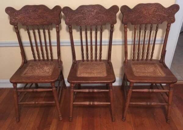 Photo North Wind Face Press Back Antique Chairs (Set of 3)