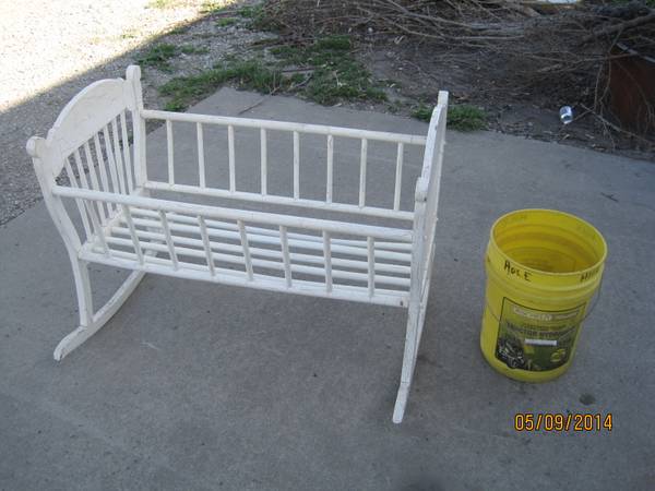 Photo Old wooden baby rocking cradle $45