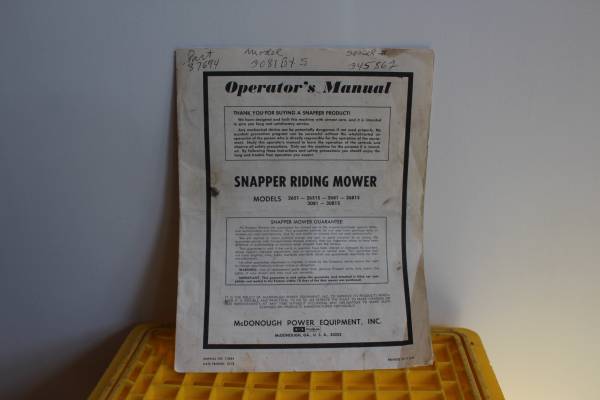 Photo Vintage Snapper Riding Mower instruction manual $10