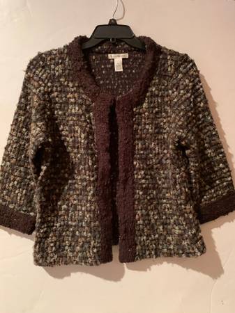 XL Susan Bristol Multi-Colored Tweed 34 Sleeve Single Button Sweater $20