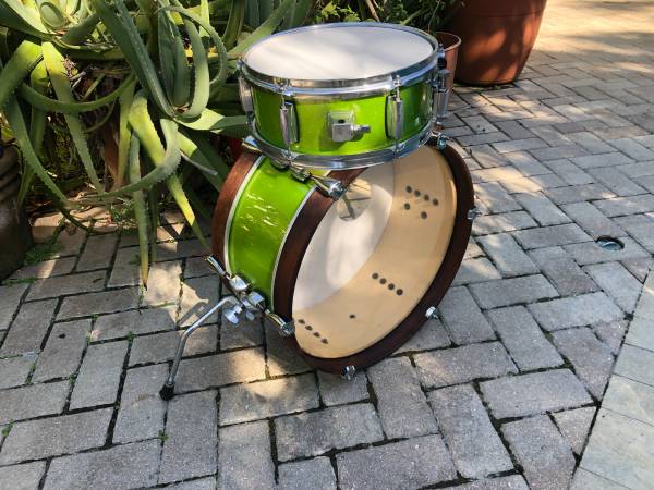Photo Custom Made Travel Drum Kit. Key Lime Wrap. $200