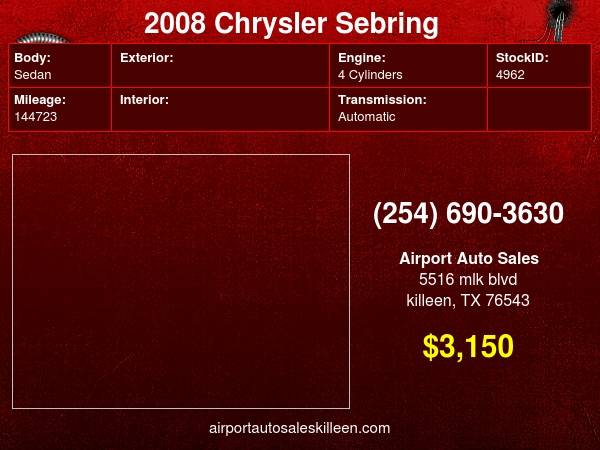 Photo 2008 Chrysler Sebring 4dr Sdn LX FWD $3,150