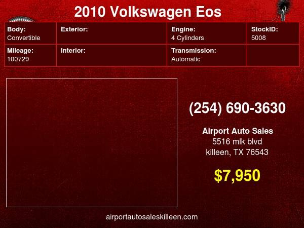 Photo 2010 Volkswagen Eos 2dr Conv DSG Komfort $7,950
