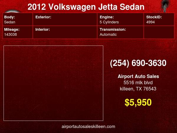 Photo 2012 Volkswagen Jetta Sedan 4dr Auto SE PZEV $5,950