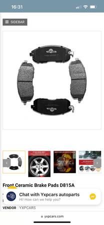 Photo Infinity, Nissan, Suzuki brake pads $40