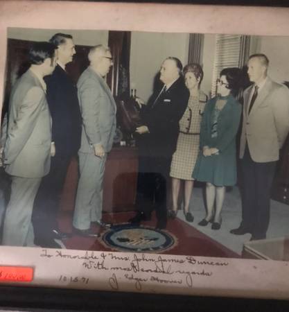 Photo J Edgar Hoover autograph signed to Congressman J. Duncan $120
