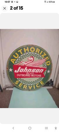 Large Vintage Johnson outboard motor porcelain sign $350