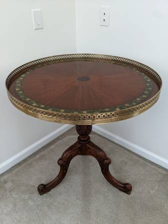 Photo Maitland-Smith 30 Round Table Ft. Inlaid Top wBrass Rail $1,350