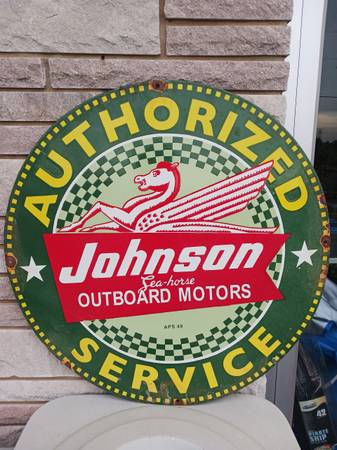 Vintage large 30 Johnson seahorse Outboard Motors sign $330