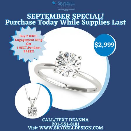 Photo Buy a 2.03CT. Lab Grown Engagement Ring  Get a 1.05CT. Pendant FREE $2,999